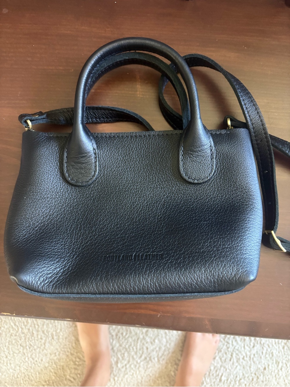 Portland Leather Pebbled Black Leather Small Raindrop Crossbody